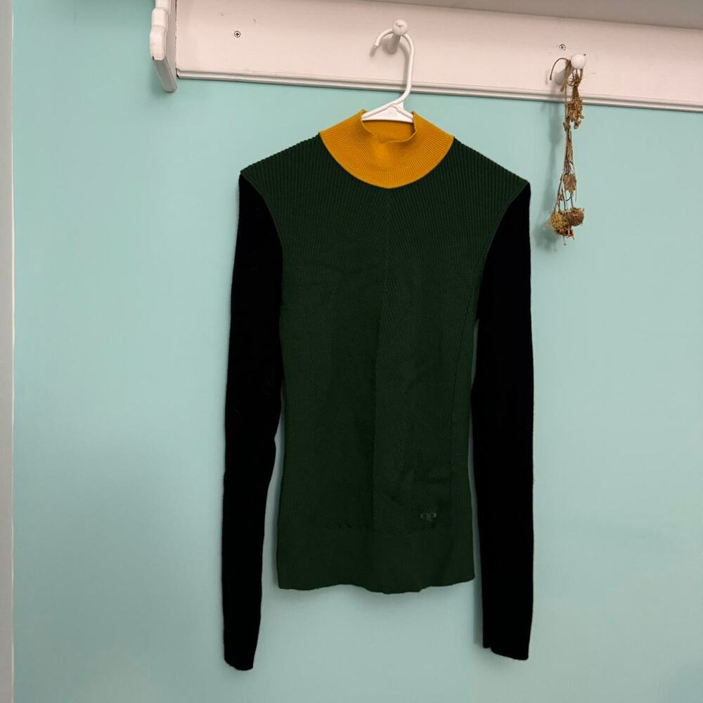 Tory Burch Forest Green Sweater with Mustard Collar